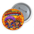 Custom Pin Button — "Agile Babushka & Professor Paws" Cartoon Badge